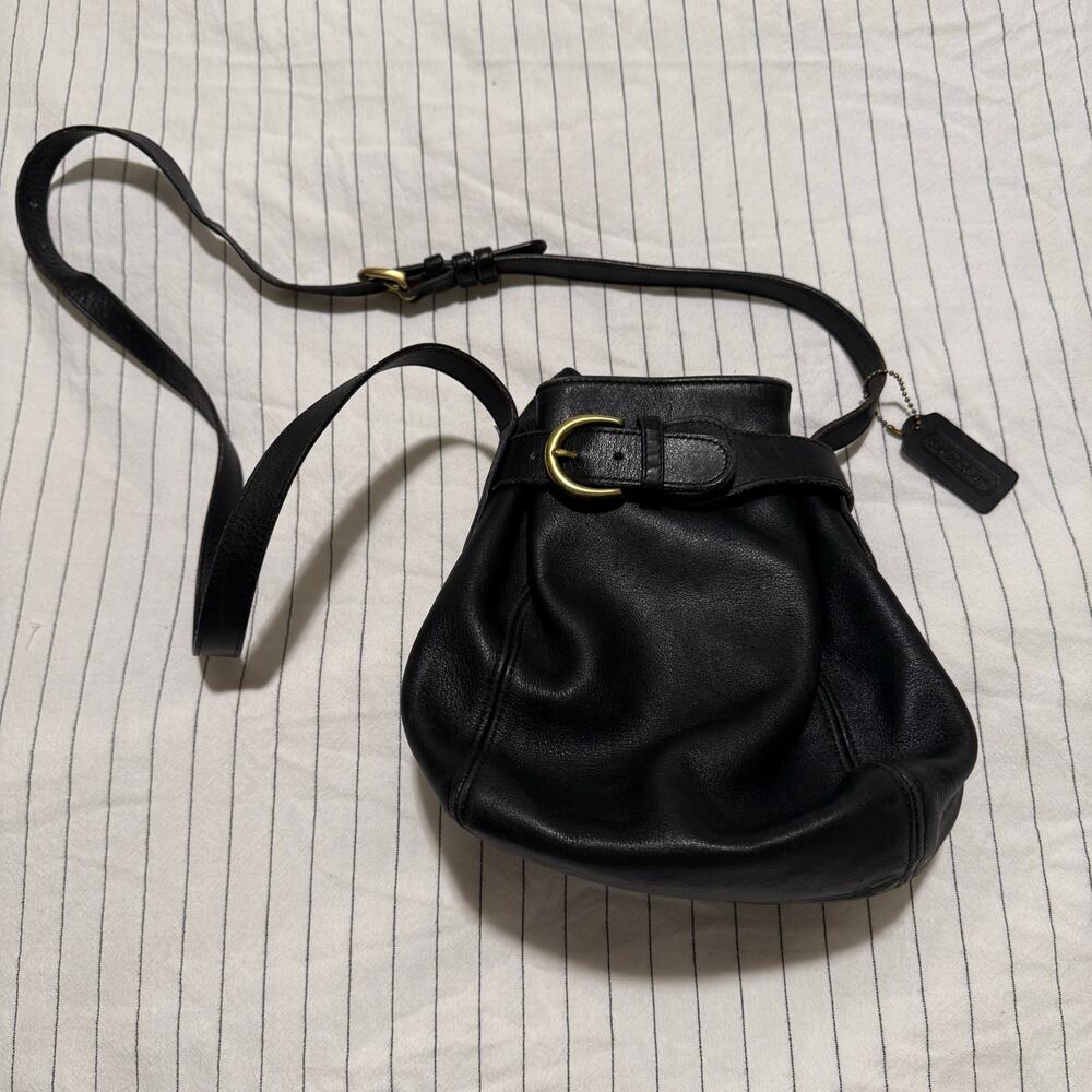 Vintage 90s Coach 4156 Leather Black Soho Belted Pouch Crossbody Bucket Bag